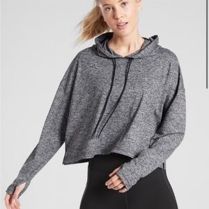 Athleta Grey Up Tempo Cropped Hoodie